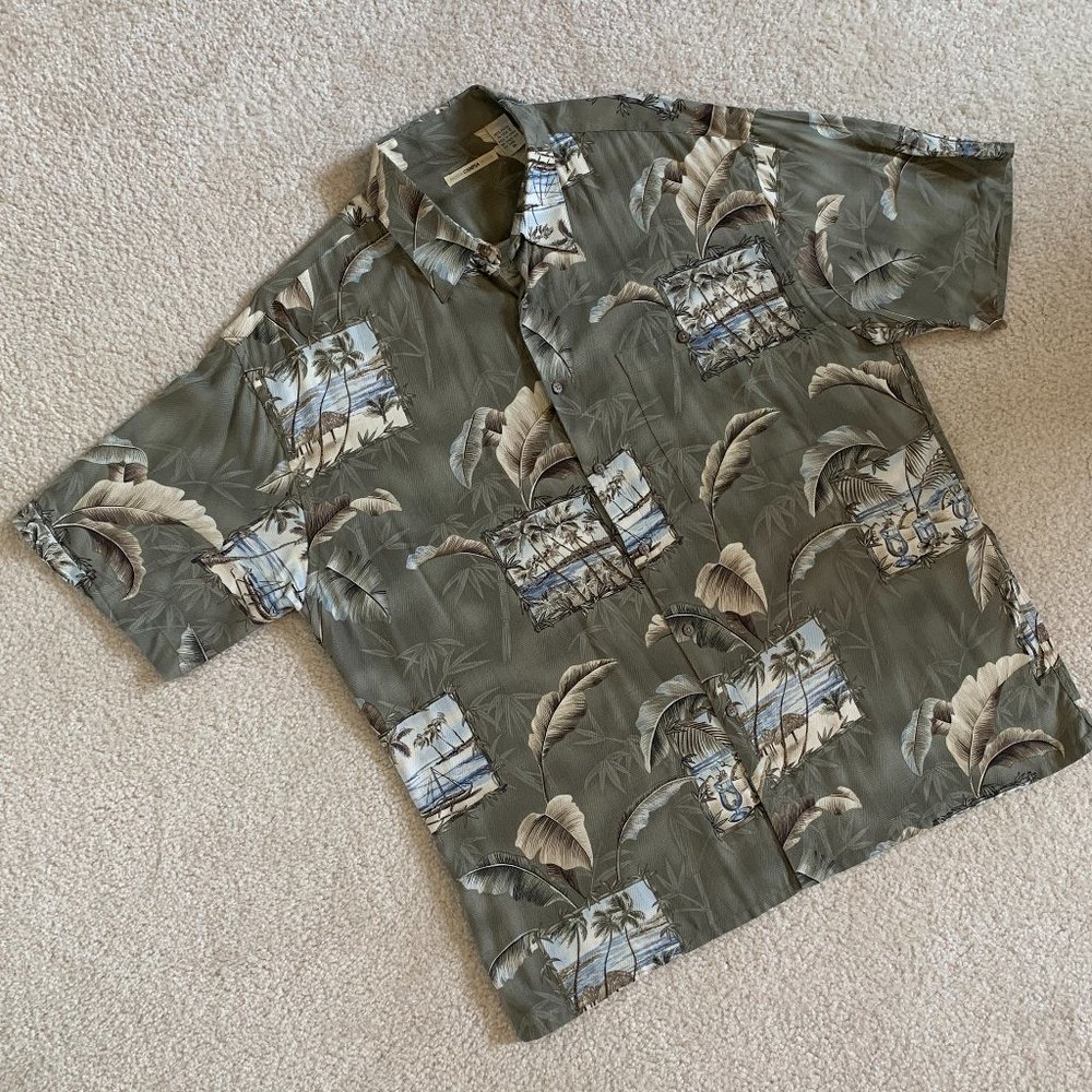 VTG Men’s XL Green Aloha Hawaiian Camp Shirt, Short Sleeve, Pocket, Button Front
